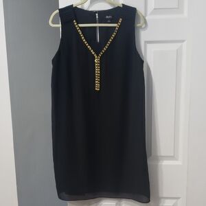 SLNY Black Mini Dress with Bead Detailing Rhinestones